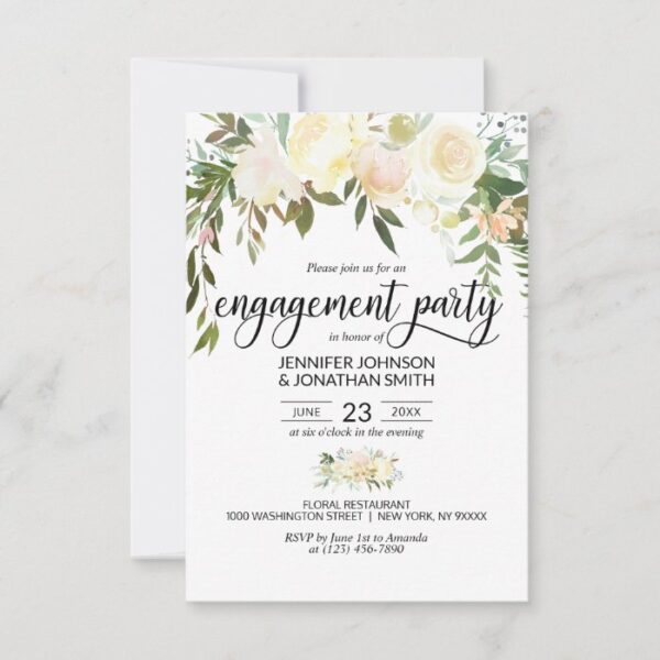 Watercolor Floral Ivory Engagement Party 3.5"x5" Invitation
