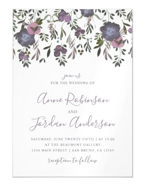 Watercolor Flowers & Elegant Script Wedding Magnetic Invitation