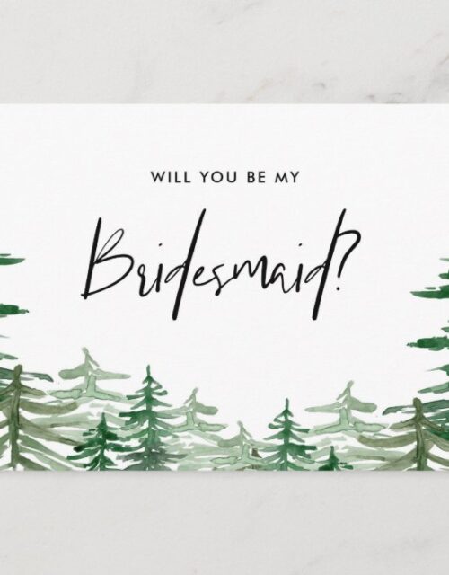 Watercolor Forest Will You Be My Bridesmaid Invitation Postcard