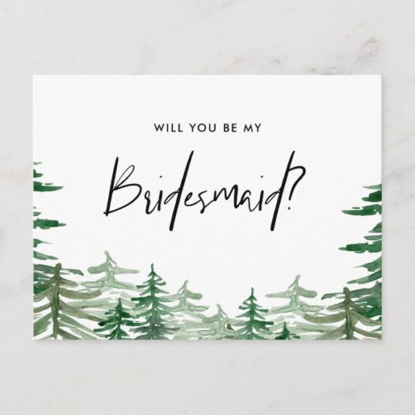 Watercolor Forest Will You Be My Bridesmaid Invitation Postcard