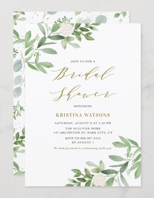 Watercolor Greenery and Flowers Bridal Shower Invitation