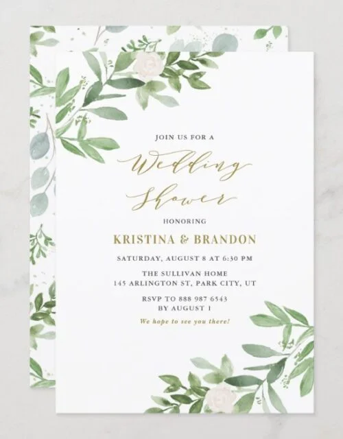 Watercolor Greenery and Flowers Wedding Shower Invitation