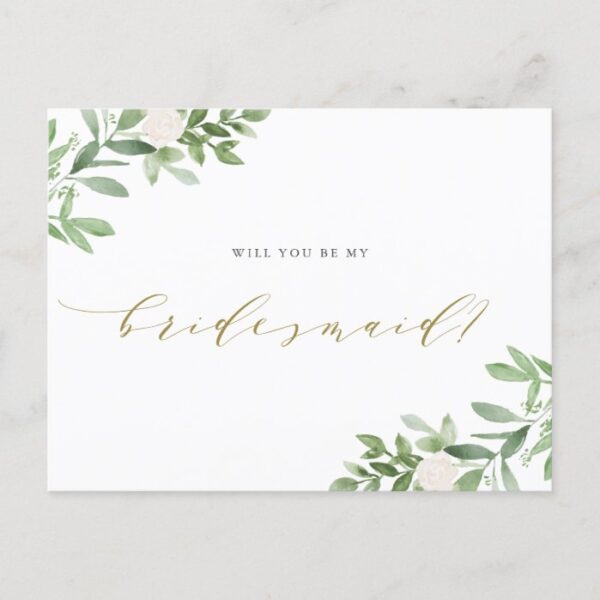 Watercolor Greenery Will You Be My Bridesmaid Announcement Postcard