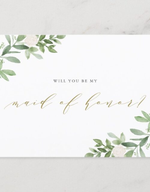 Watercolor Greenery Will You Be My Maid of Honor Announcement Postcard