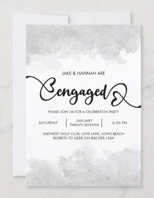 Watercolor Grey Mist | Heart Lettered Engagement Invitation