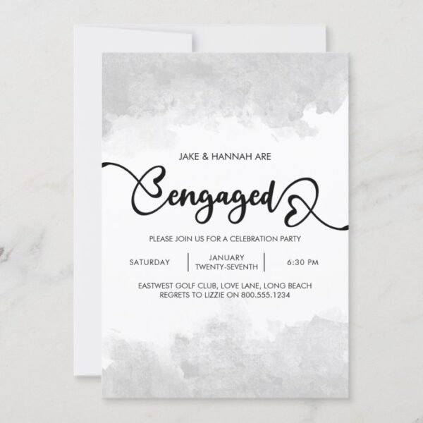 Watercolor Grey Mist | Heart Lettered Engagement Invitation