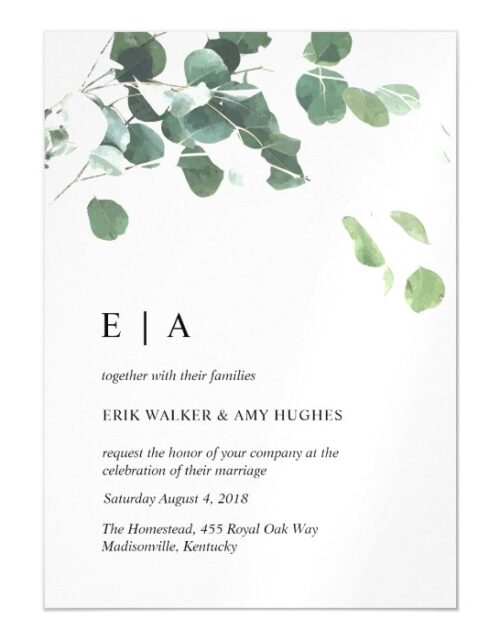 Watercolor leaves wedding magnetic invitation