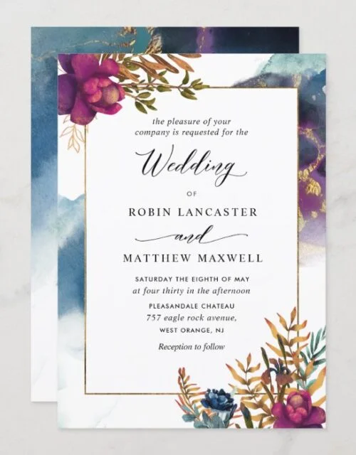 Watercolor Mystic Garden Teal, Purple Blue Invitation