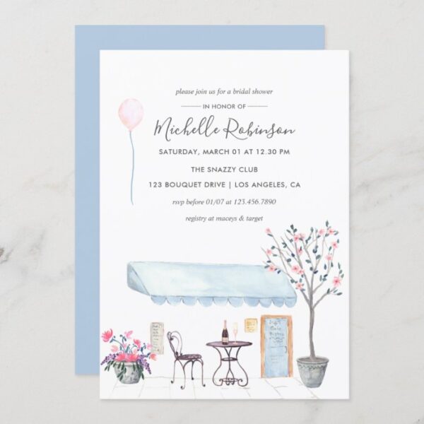 Watercolor Paris themed Bridal Shower invitation