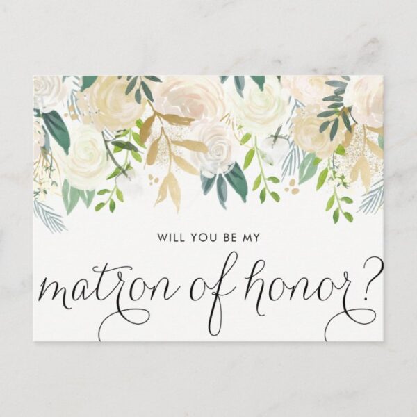 Watercolor Peonies Will You Be My Matron of Honor Invitation Postcard
