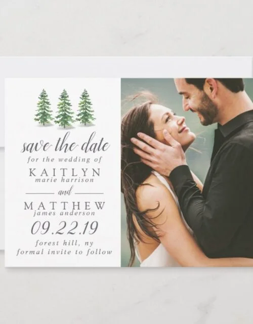 Watercolor Pine Tree Forest Wedding Save The Date