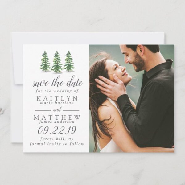 Watercolor Pine Tree Forest Wedding Save The Date