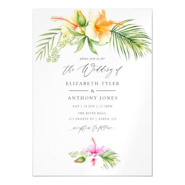Watercolor Tropical Floral Beach Wedding Magnetic Invitation