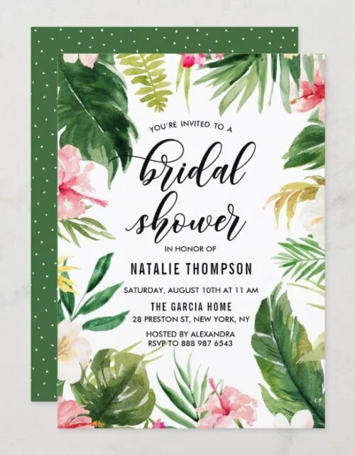 Watercolor Tropical Floral Frame Bridal Shower Invitation