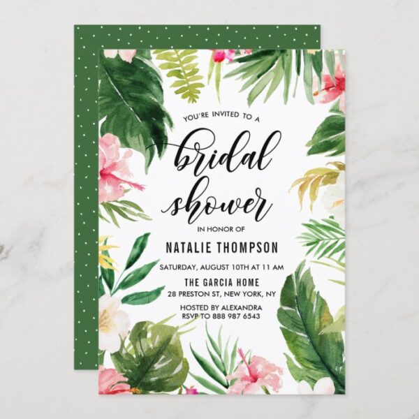 Watercolor Tropical Floral Frame Bridal Shower Invitation