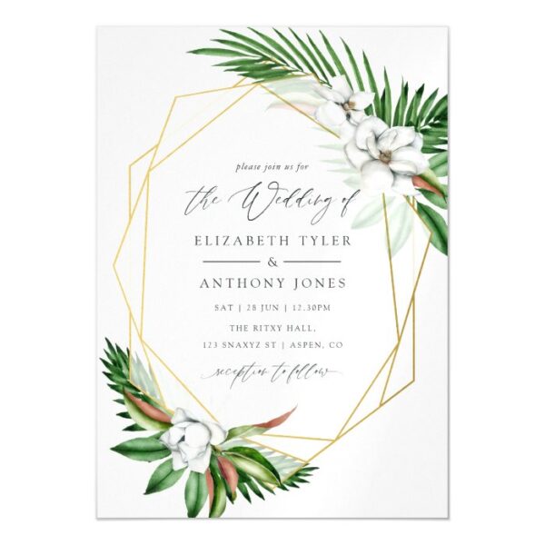 Watercolor Tropical Greenery Geometric Wedding Magnetic Invitation