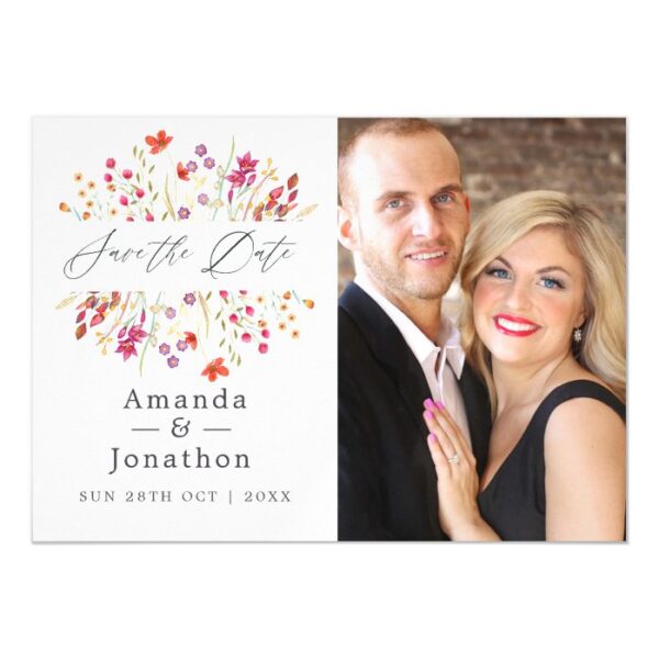 Watercolor Wild Flower Wedding Save the Date Magnetic Invitation