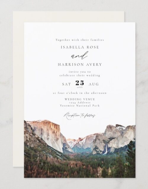 Watercolor Yosemite National Park Skyline Wedding Invitation