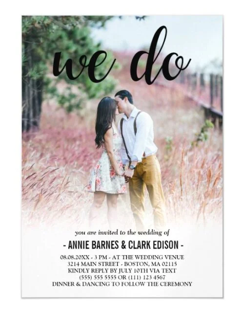 We Do Black Script Photo Wedding Magnetic Invitation