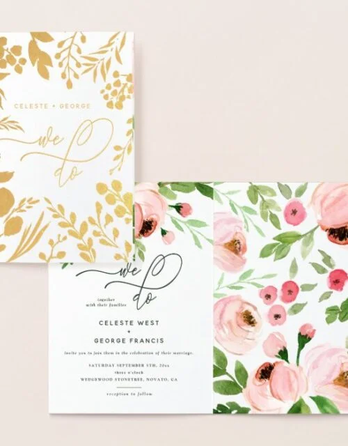 We do floral watercolor and real foil wedding foil card