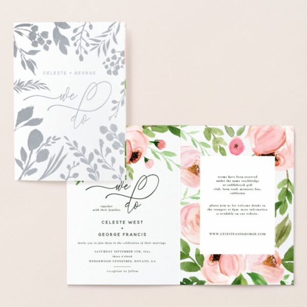 We do floral watercolor and real foil wedding foil card