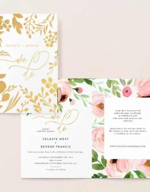 We do floral watercolor and real foil wedding foil card