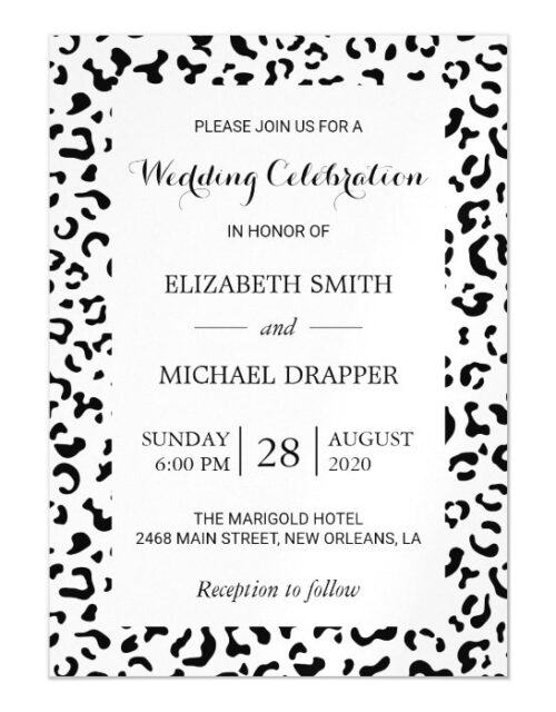 Wedding - Animal Print, Leopard Spots - Black Magnetic Invitation
