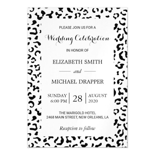 Wedding - Animal Print, Leopard Spots - Black Magnetic Invitation