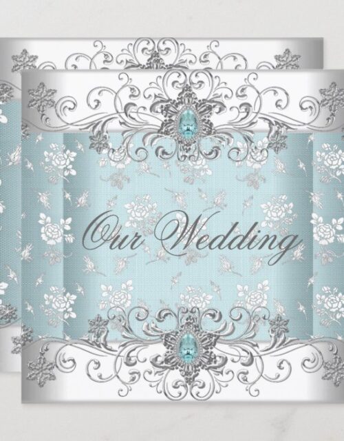 Wedding Blue Silver White Diamond Jewel Lace Invitation