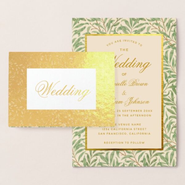Wedding Calligraphy Foliage Leaves Greenery Gold Foil Card