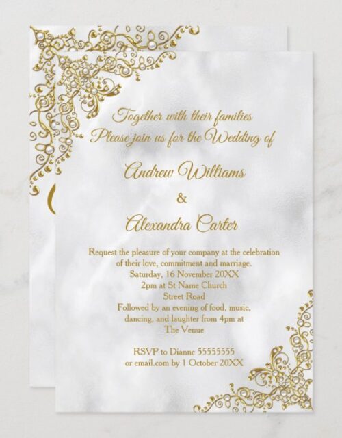 Wedding gold Marble white pearl silver Invitation