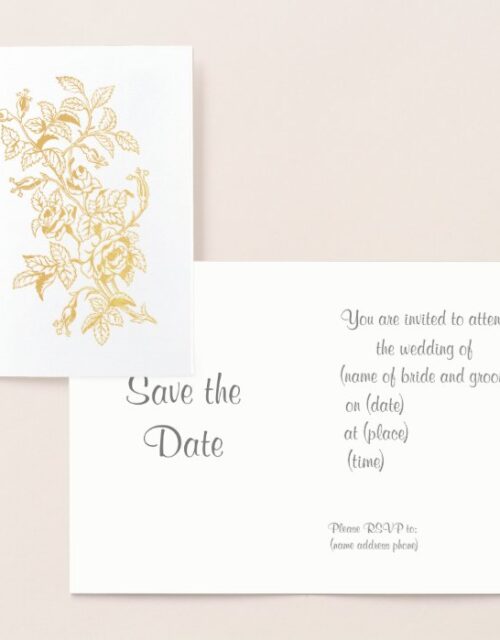 Wedding Invitation Rose in Bloom Vintage Line Art