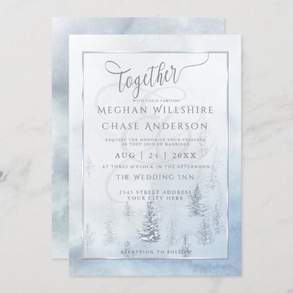 Wedding Invitation | Silver Blue Winter Wonderland