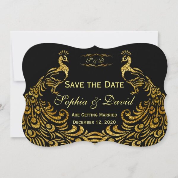Wedding Invitations | Gold Peacock SAVE THE DATE