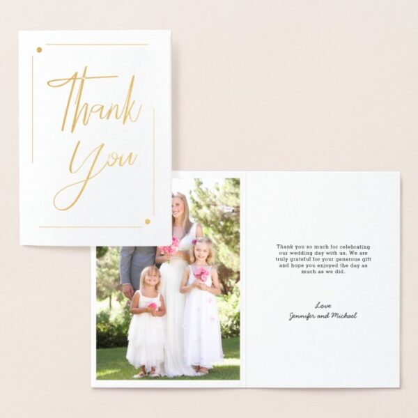 Wedding Photo Thank You Hand Lettered Gold Foil Card