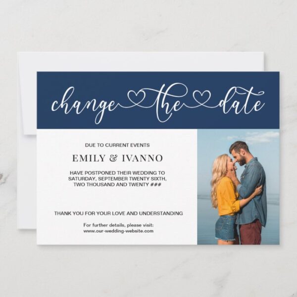 Wedding Postponement Change the Date Blue Photo Save The Date