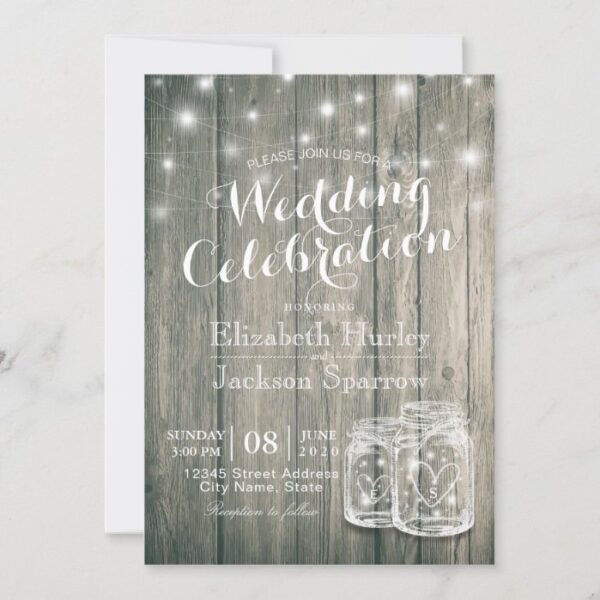 Wedding Shower Rustic Wood Mason Jar String Lights Invitation