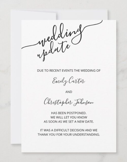 Wedding Update Elegant Script Postponement Card