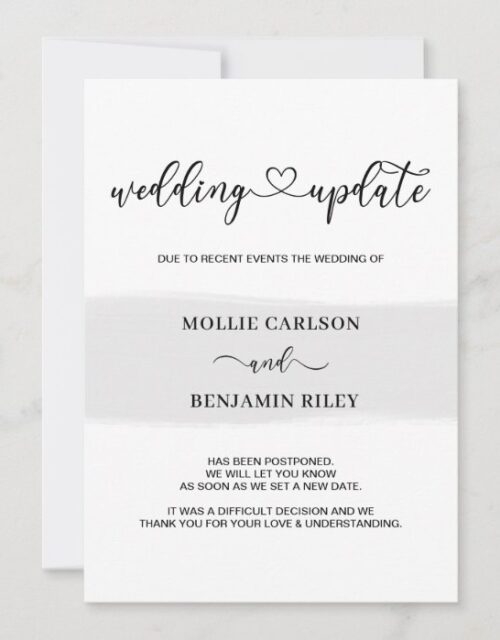 Wedding Update Grey Watercolor Brushstroke Card