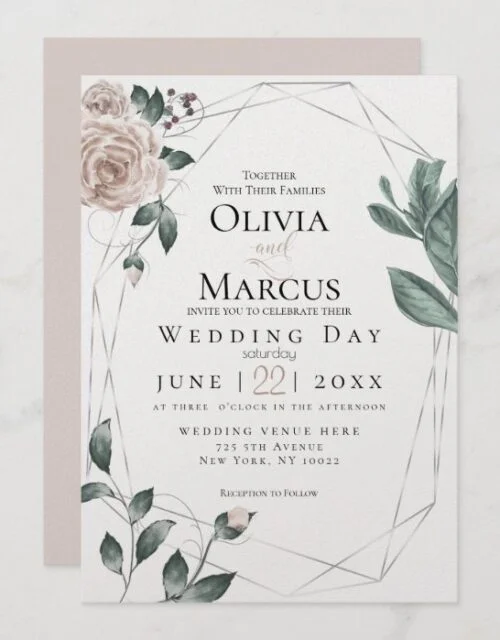 WEDDING | Watercolor Blush Dusty Rose Silver Invitation