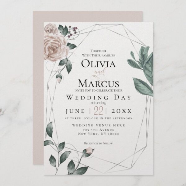 WEDDING | Watercolor Blush Dusty Rose Silver Invitation