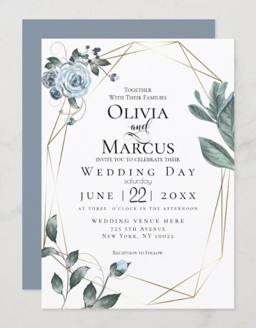 WEDDING | Watercolor Dusty Blue Floral Invitation