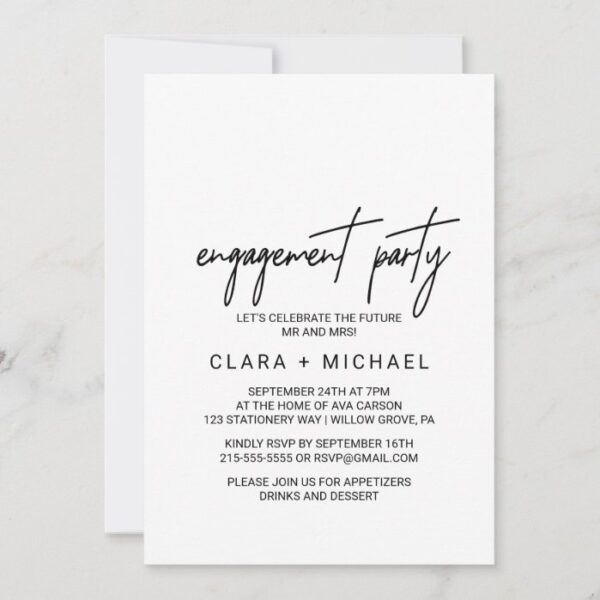 Whimsical Calligraphy Engagement Party Invitation