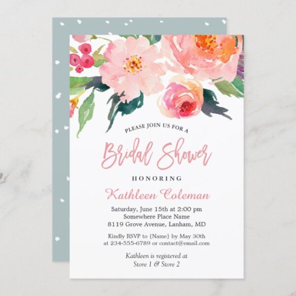 Whimsical Watercolor Floral Modern Bridal Shower Invitation