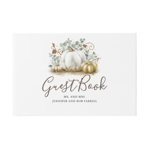 White and Gold Pumpkins Fall Wedding Guest Book