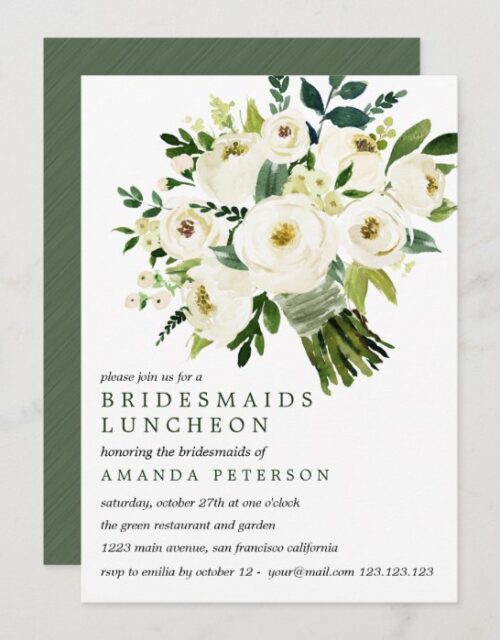 White Bloom | Bouquet Bridesmaids Luncheon Wedding Invitation