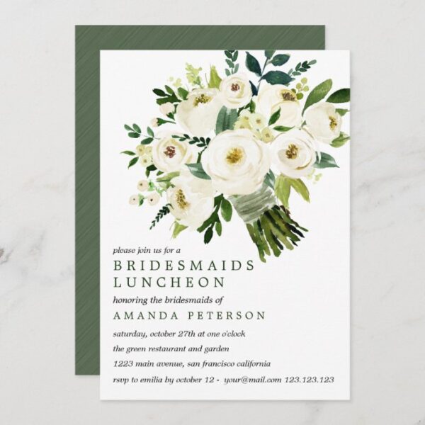 White Bloom | Bouquet Bridesmaids Luncheon Wedding Invitation