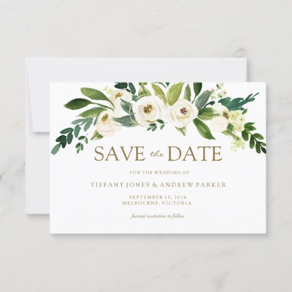 White Blooming Flowers Save The Date Invite