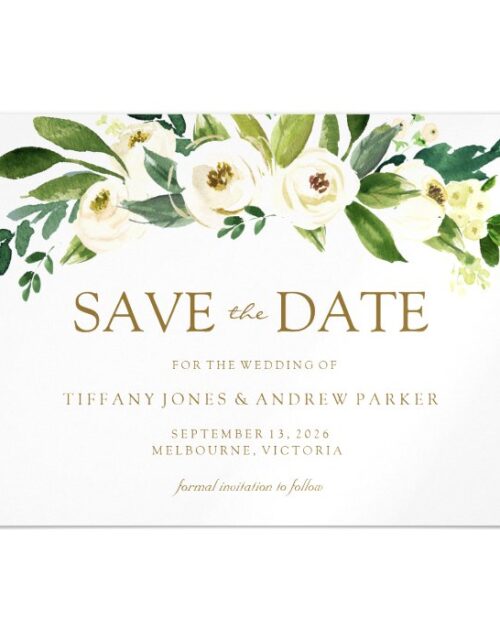 White Blooming Flowers Wedding Save The Date Magnetic Invitation