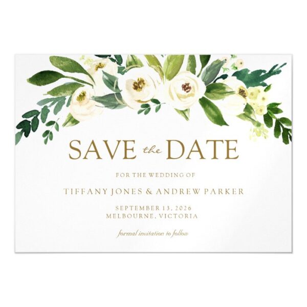 White Blooming Flowers Wedding Save The Date Magnetic Invitation